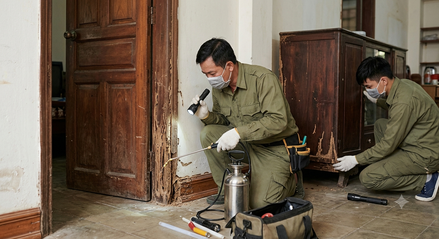 Khu vực khung cửa, nẹp gỗ và đồ nội thất áp sát tường